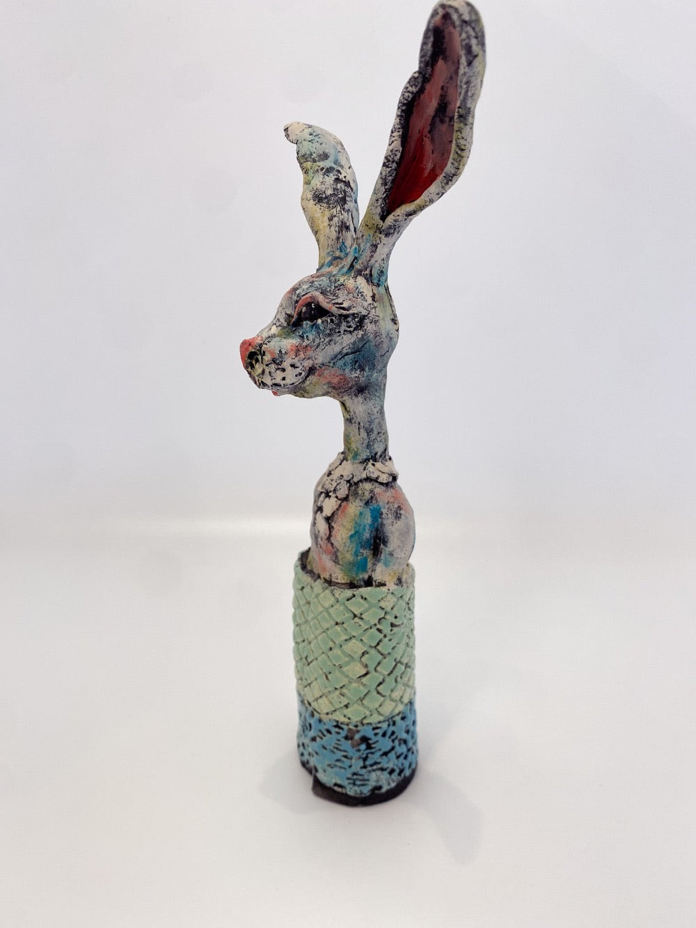Bunny with Blue and Green Blanket