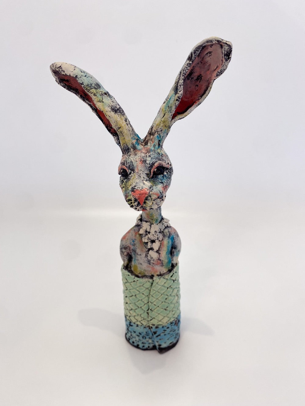 Bunny with Blue and Green Blanket