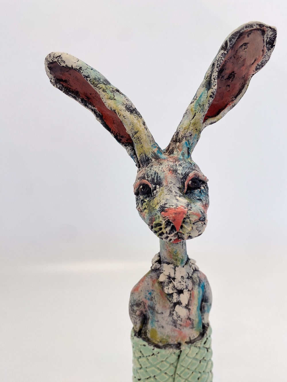 Bunny with Blue and Green Blanket