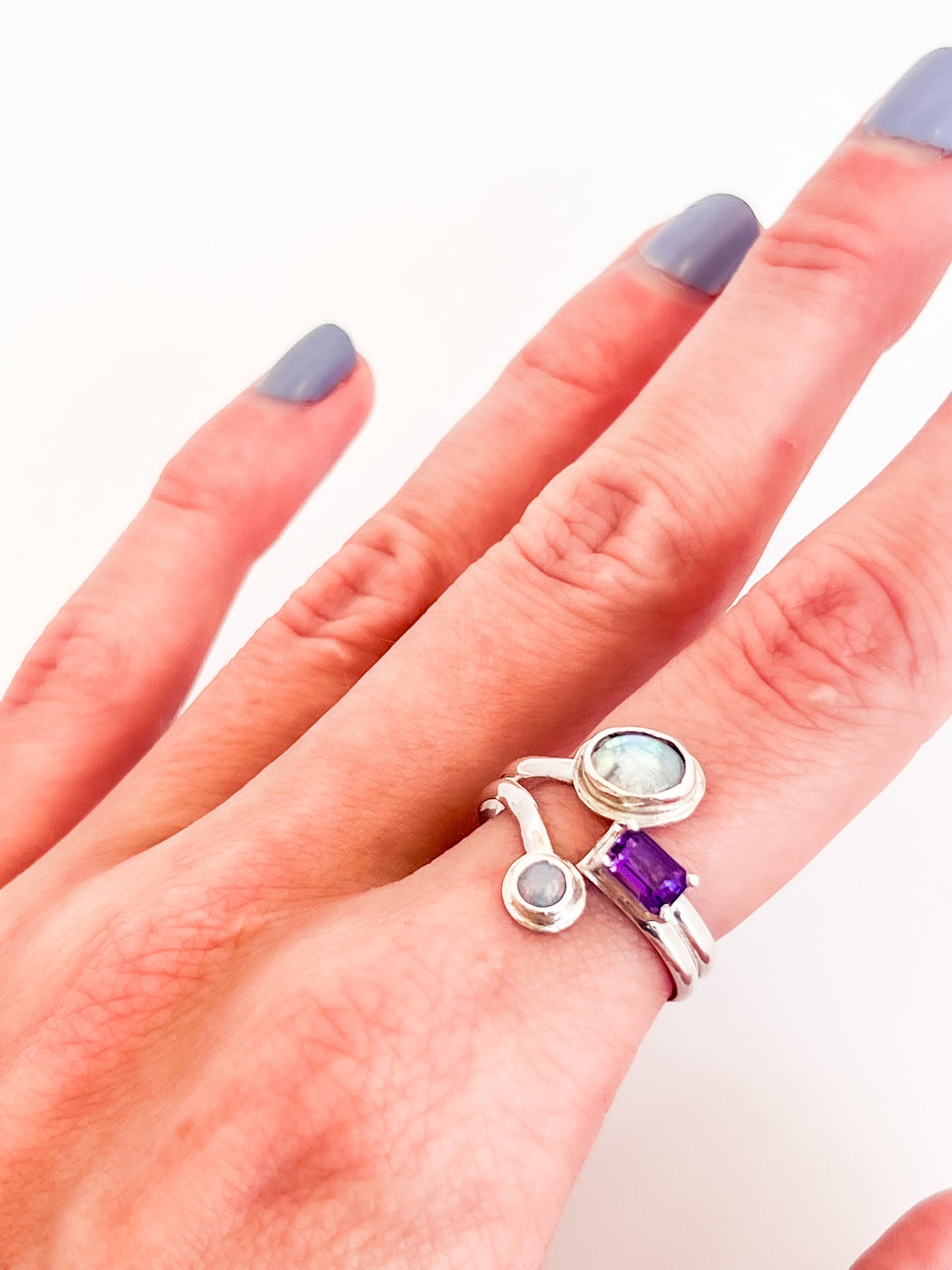 Moonstone Amethyst and Australian Opal Ring