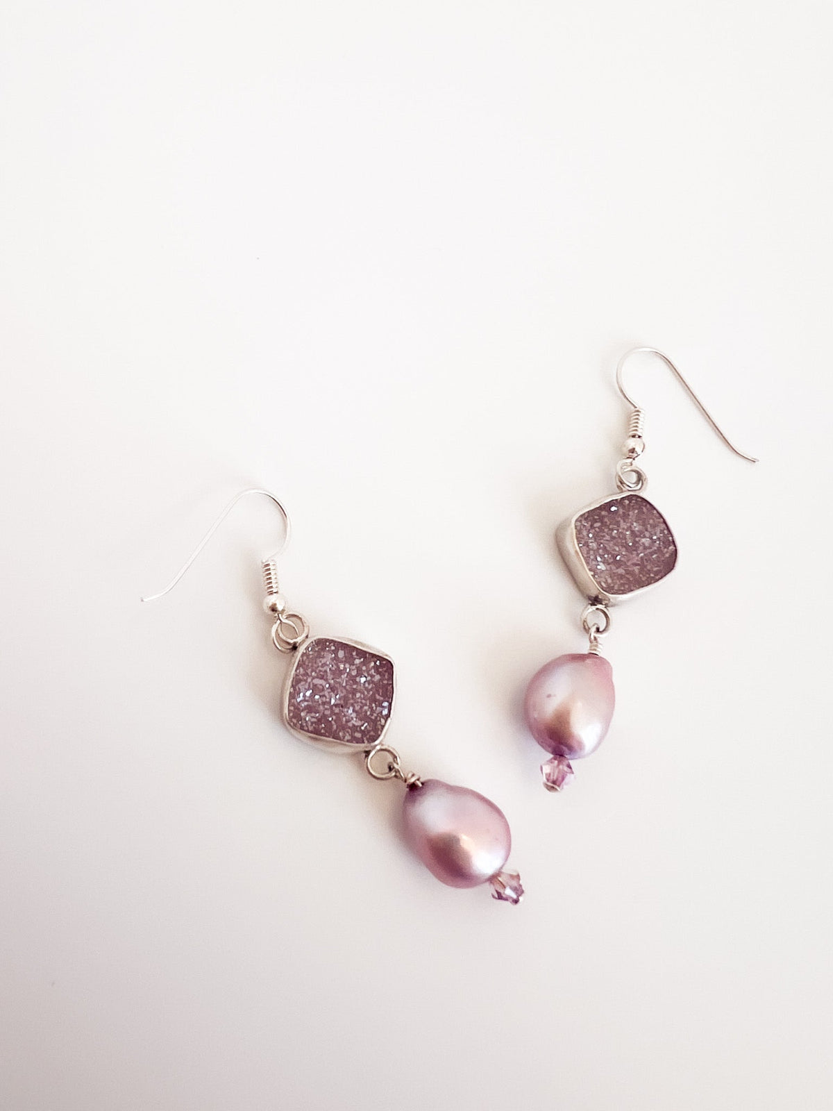 Dusty Pink Druzy Earrings with Pearl