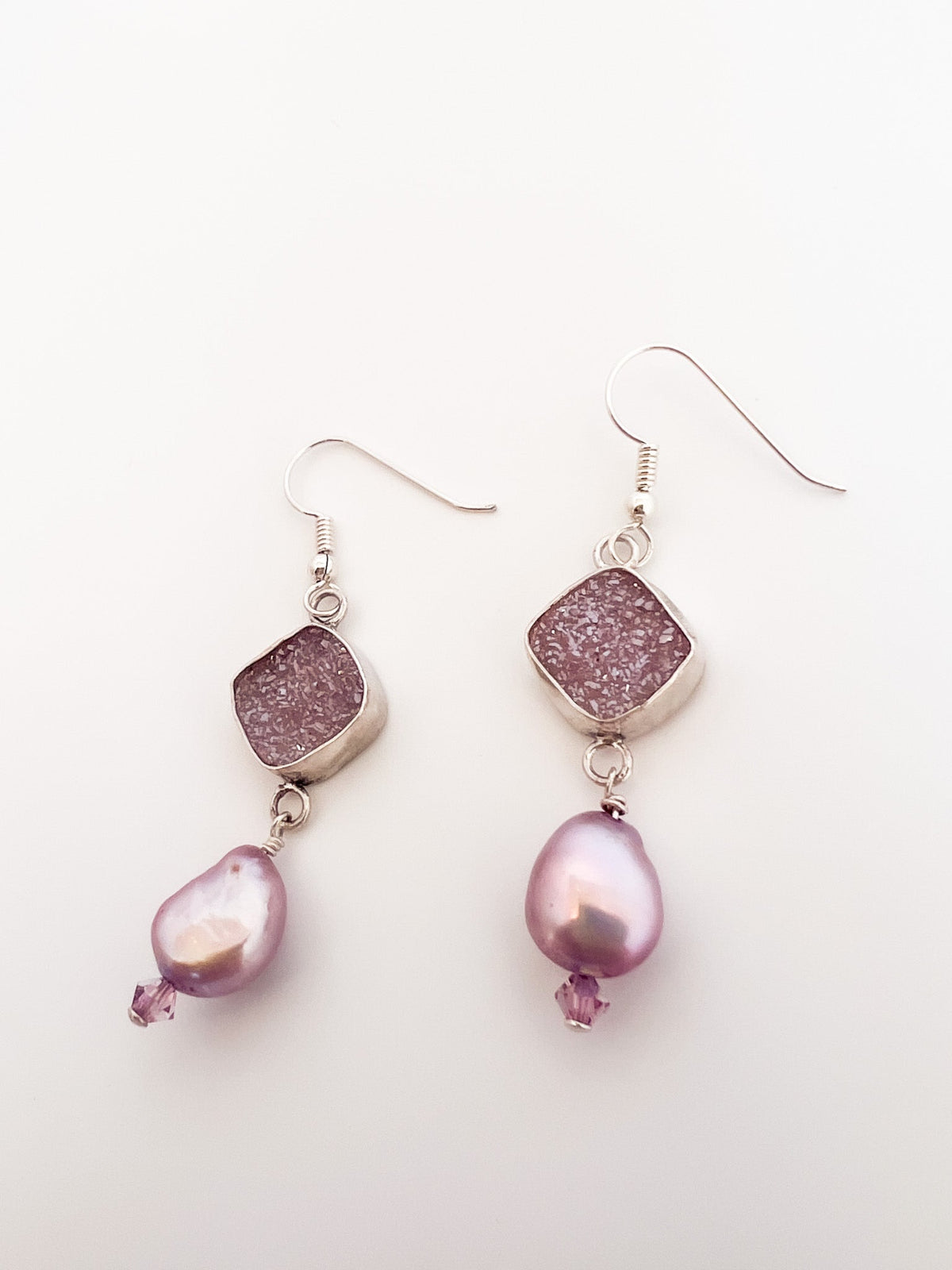Dusty Pink Druzy Earrings with Pearl