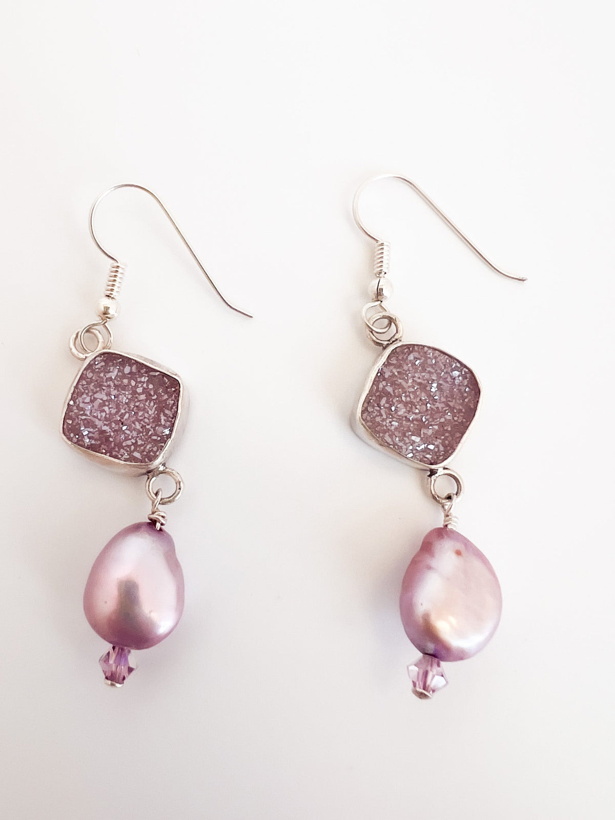 Dusty Pink Druzy Earrings with Pearl