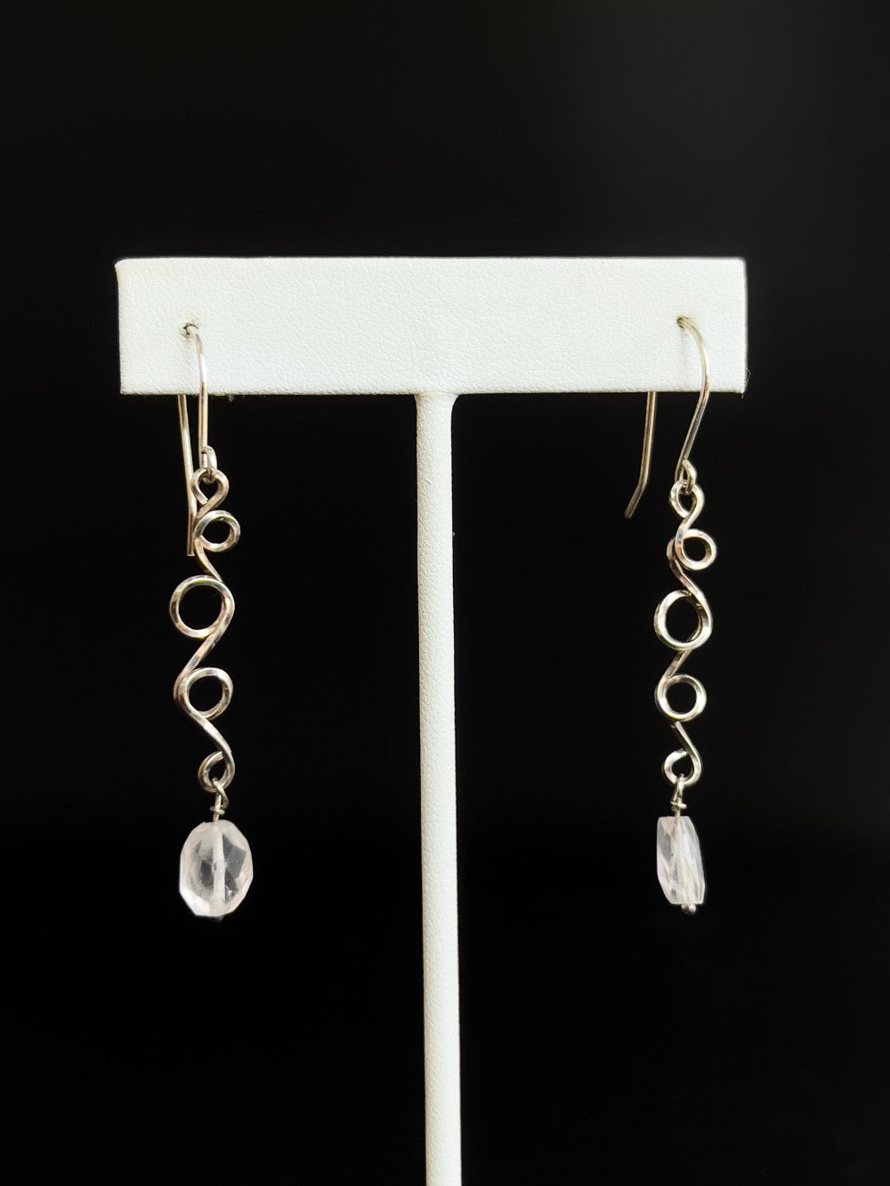Rose Quartz Sterling Silver Vine Earrings