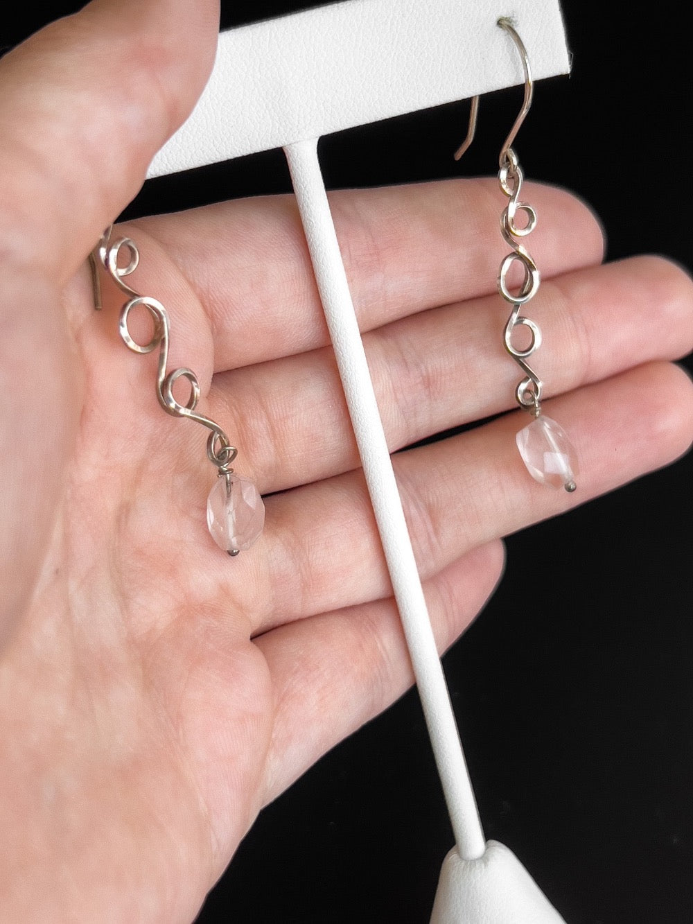 Rose Quartz Sterling Silver Vine Earrings