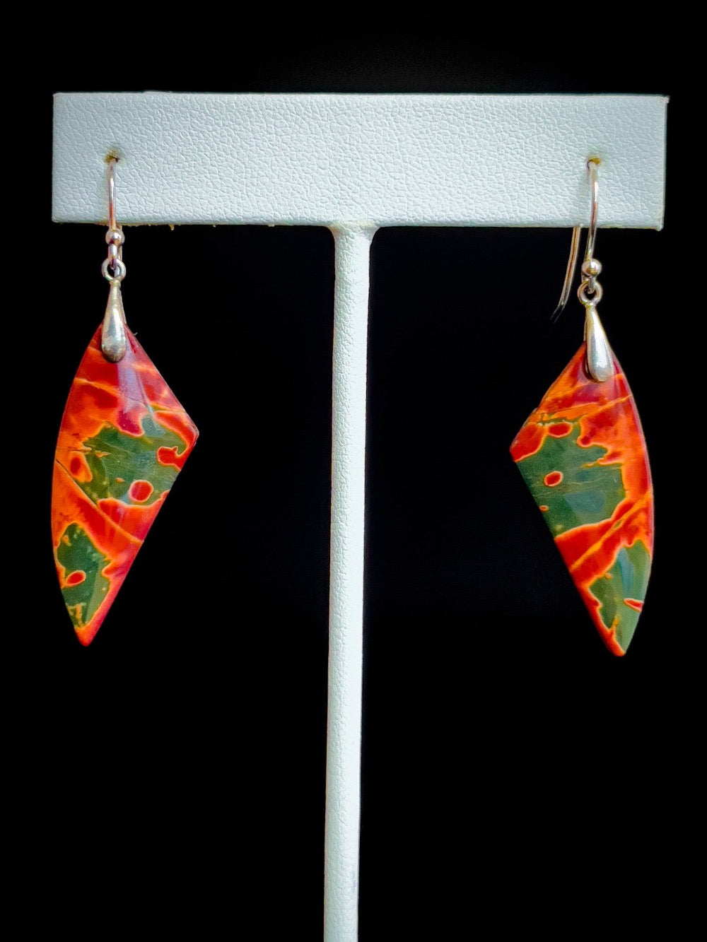 Red Jasper Cut Earring with Sterling