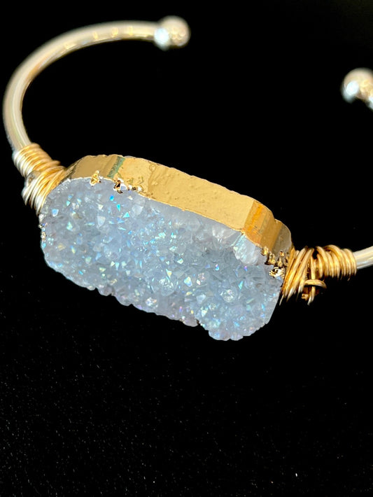 Raw Quartz Silver and Gold Cuff Bracelet