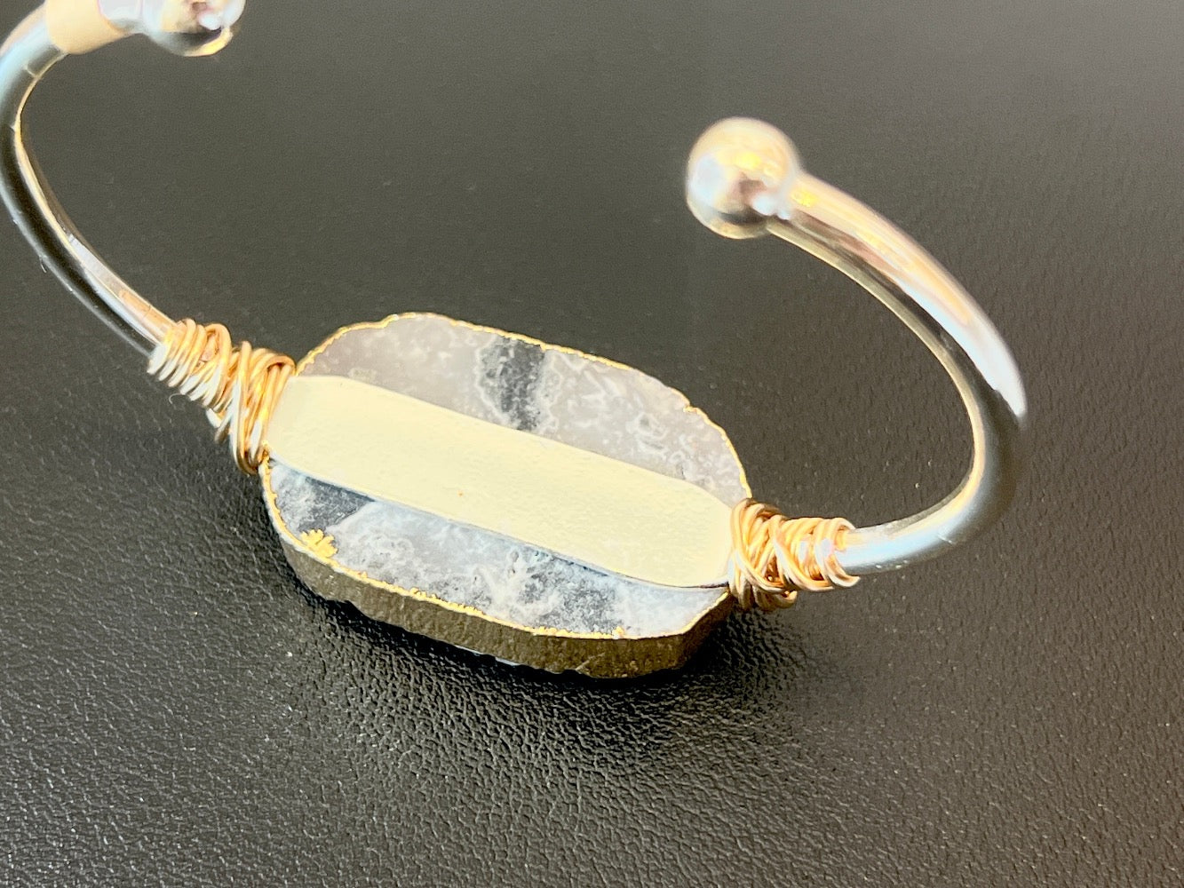 Raw Quartz Silver and Gold Cuff Bracelet