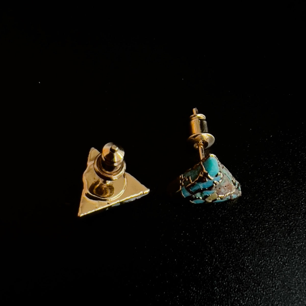 Turquoise and Gold Triangle Stud Earrings
