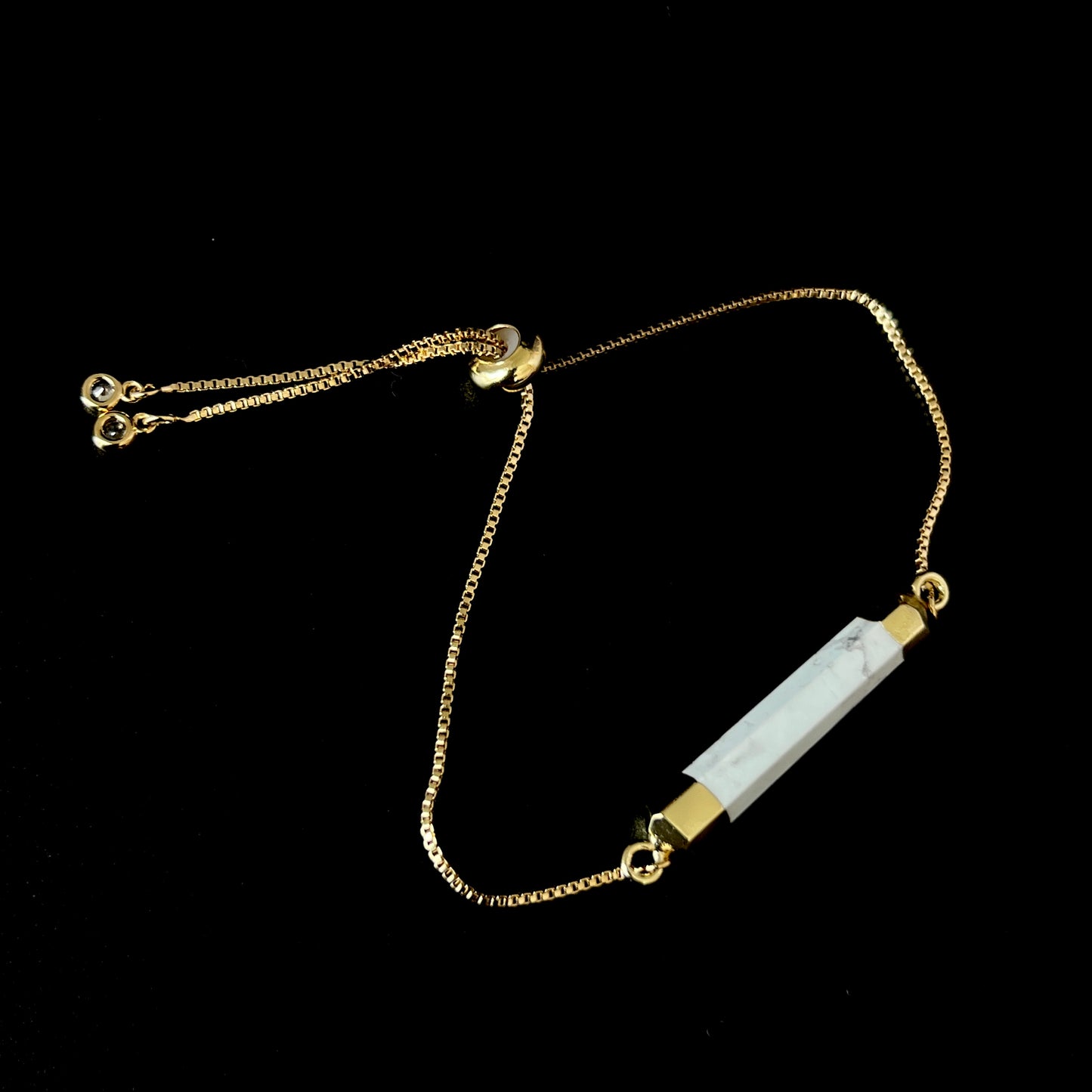 Black and White Howlite Crystal Adjustable Gold Chained Bracelet