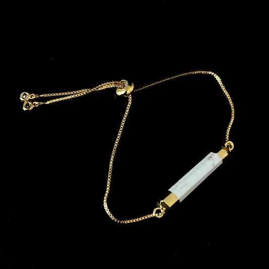 Black and White Howlite Crystal Adjustable Gold Chained Bracelet