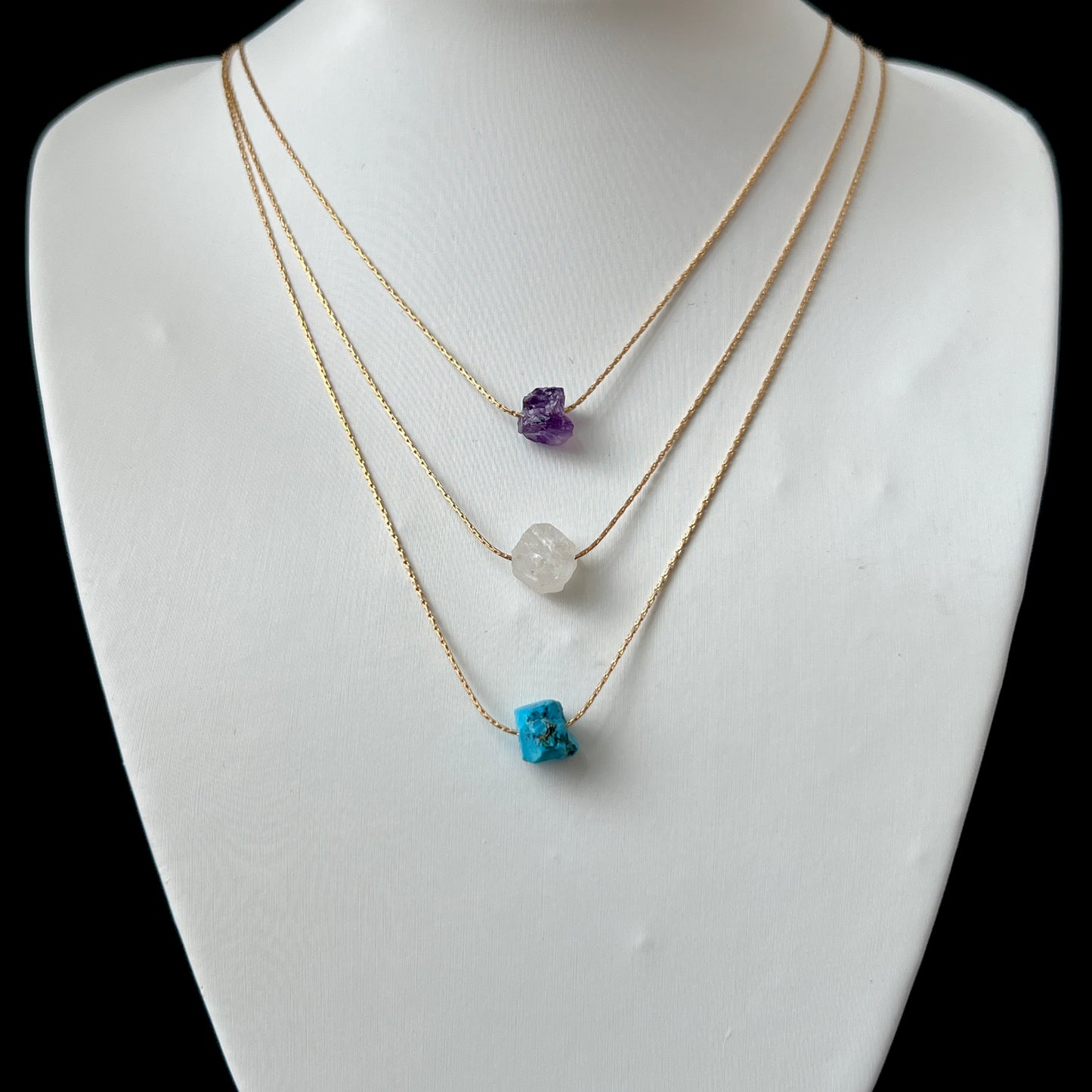 Blue Aquamarine Crystal Gold Chain Necklace