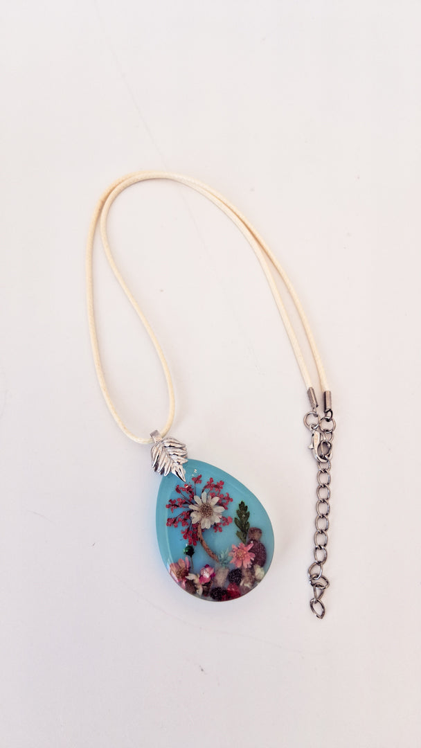 Blue Mushroom Resin Necklace