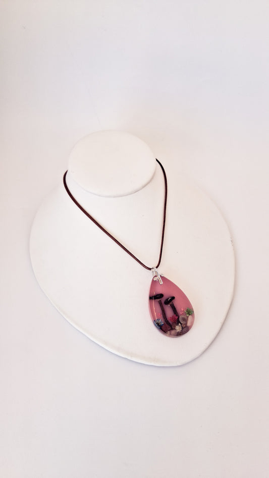 Pink Mushroom Resin Necklace