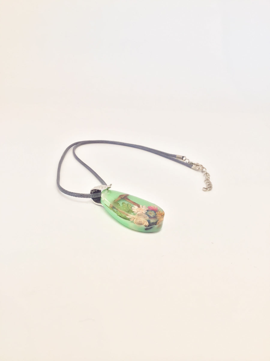 Green Mushroom Resin Necklace