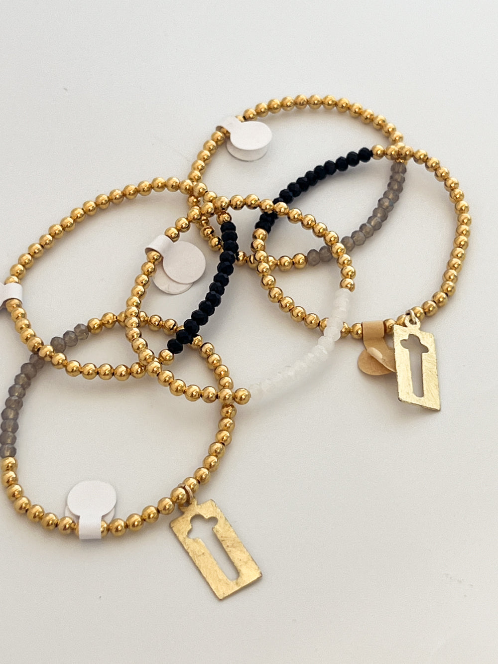 Gold Beaded Bracelet with Cross Accent