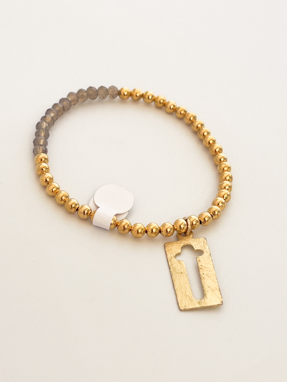 Gold Beaded Bracelet with Cross Accent