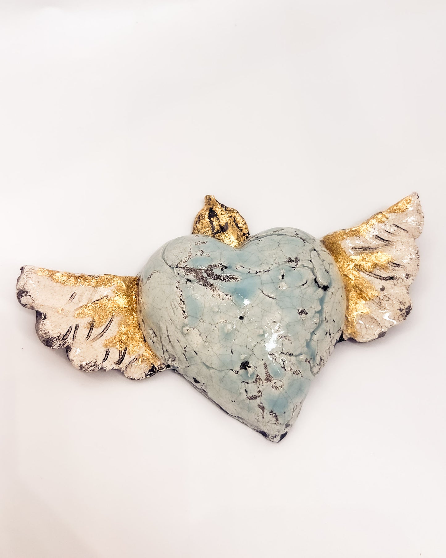 Light Blue Heart with Gold Leaf Wings