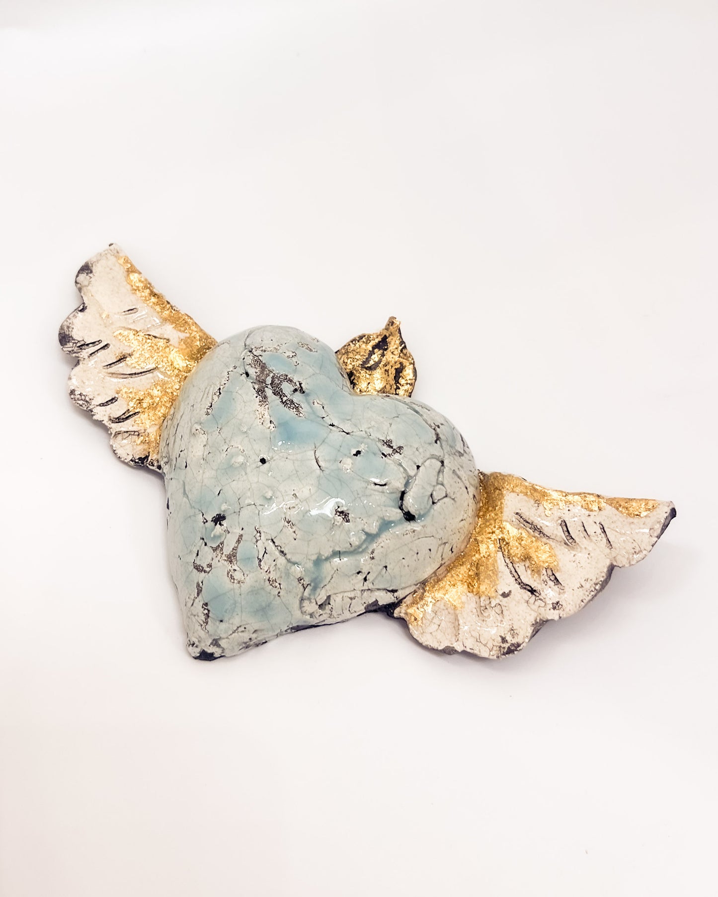 Light Blue Heart with Gold Leaf Wings
