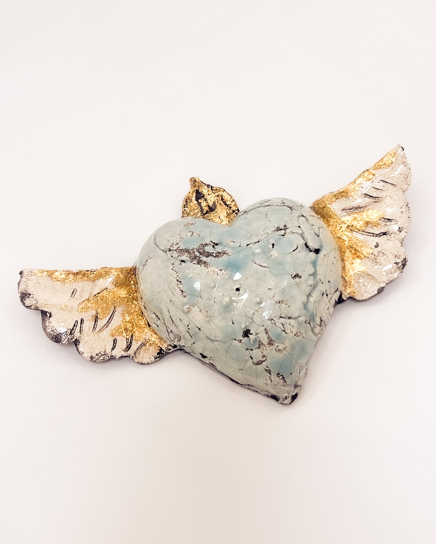 Light Blue Heart with Gold Leaf Wings