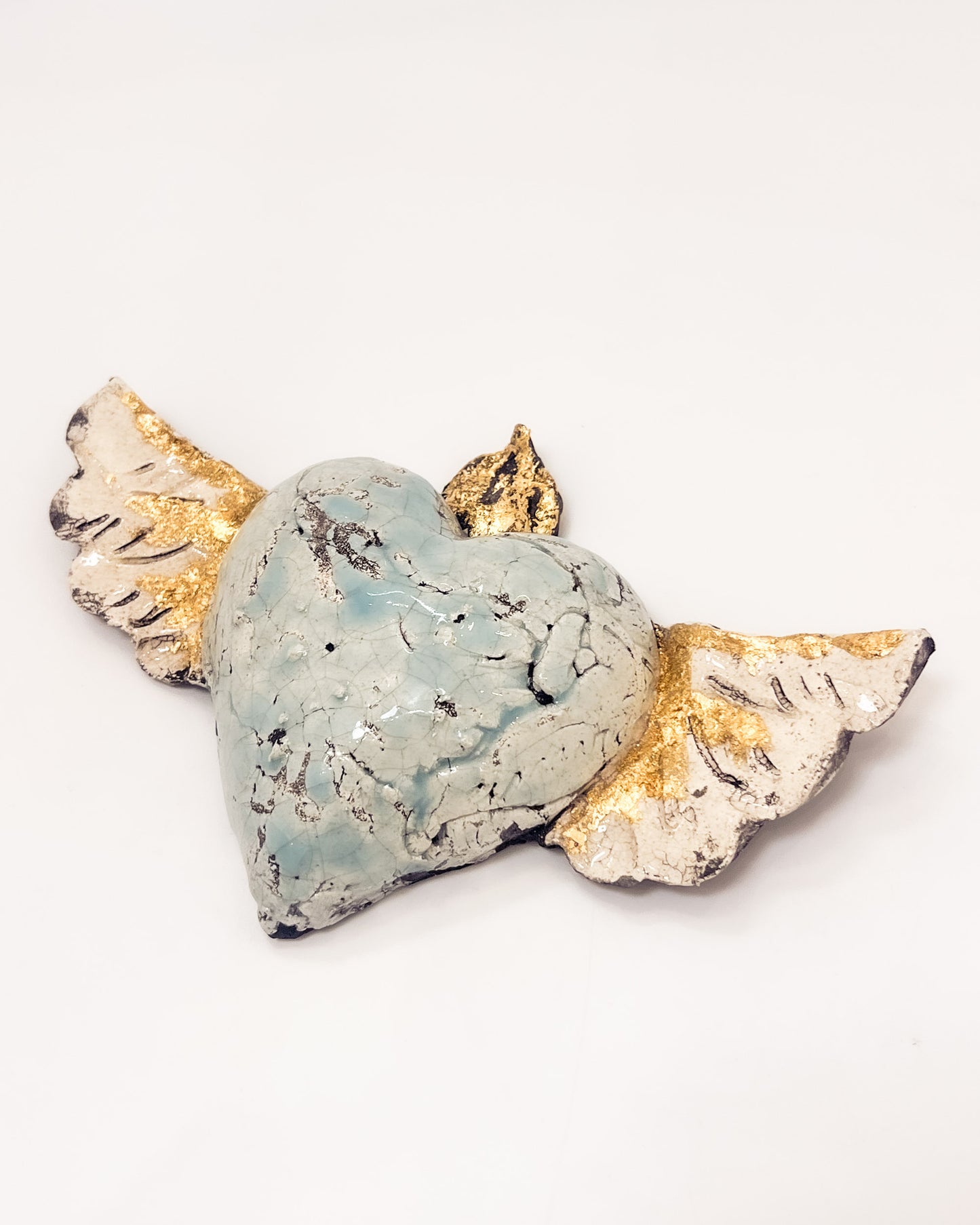 Light Blue Heart with Gold Leaf Wings