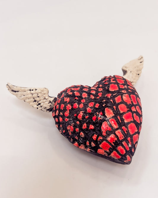 Red & Black Crackle Heart with Wings