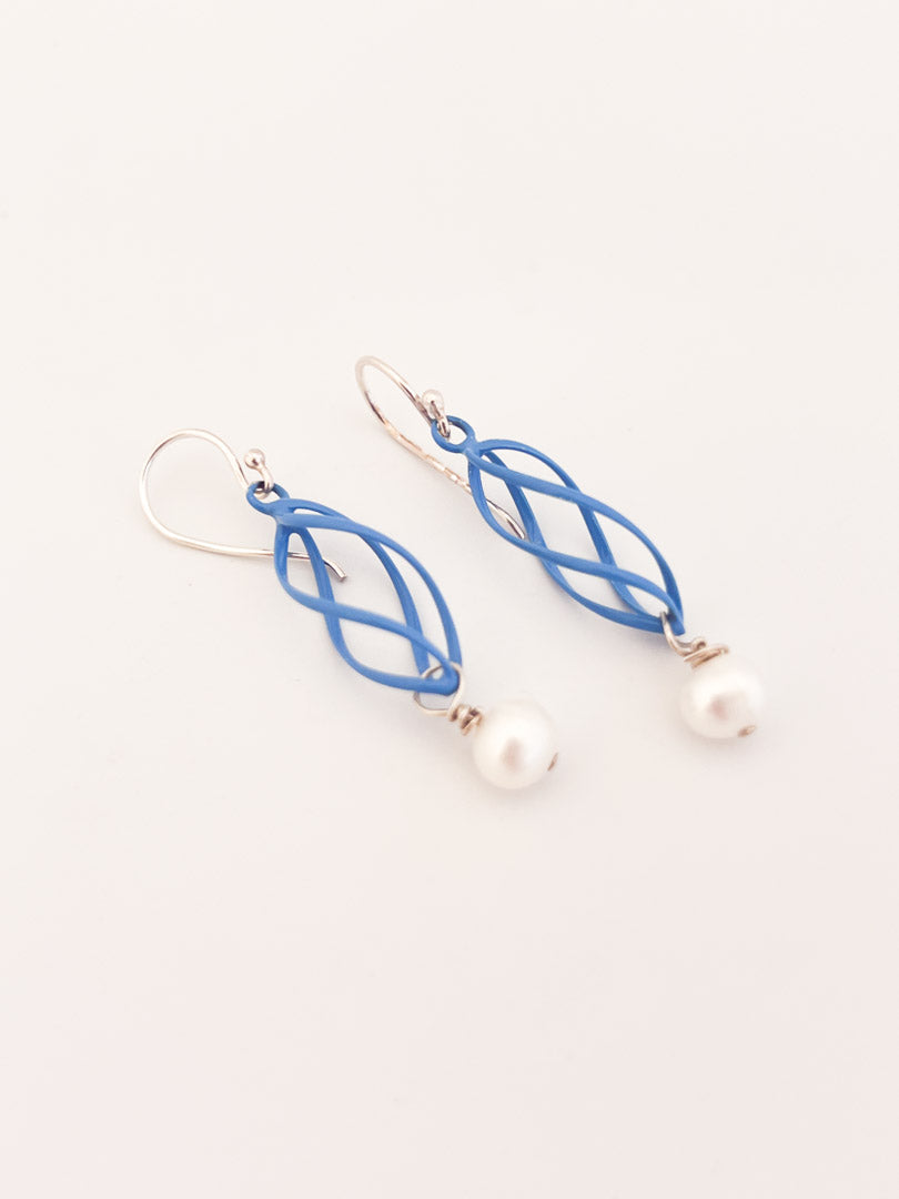 Blue Swirl Earrings with Pearl