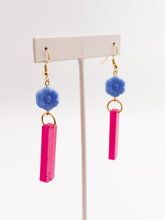Pink and Periwinkle Flower Earrings