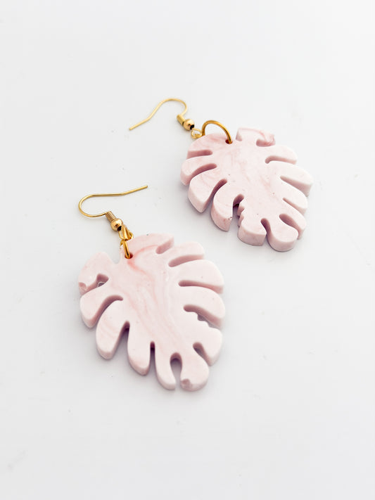Pink Monstera Earrings