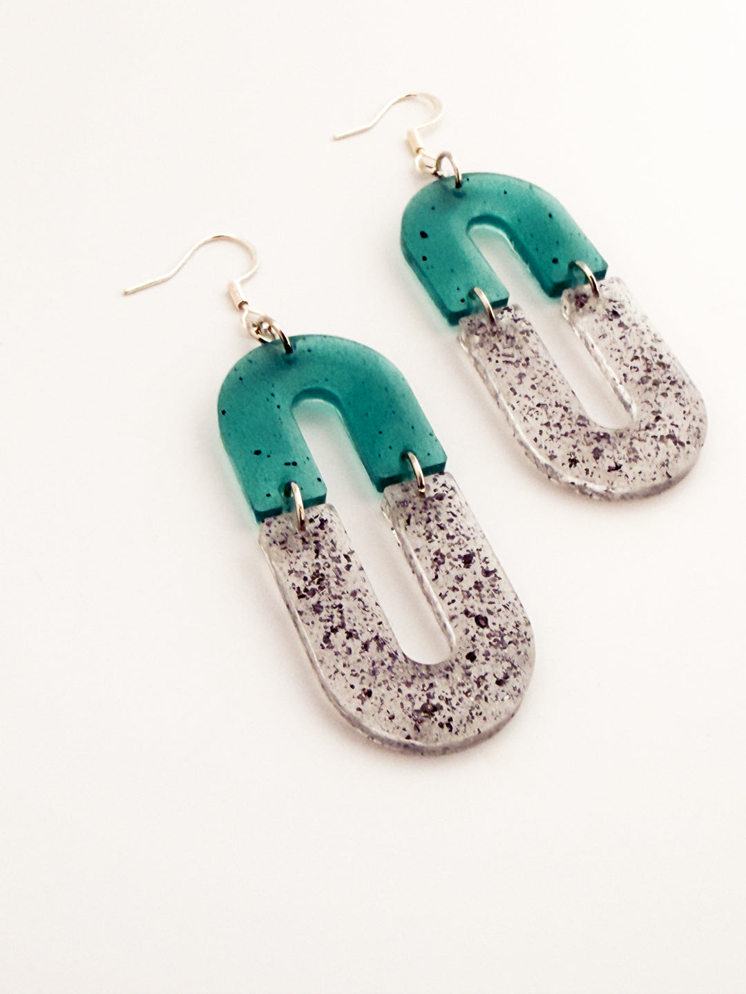 Teal Glitter Horshoe Earrings