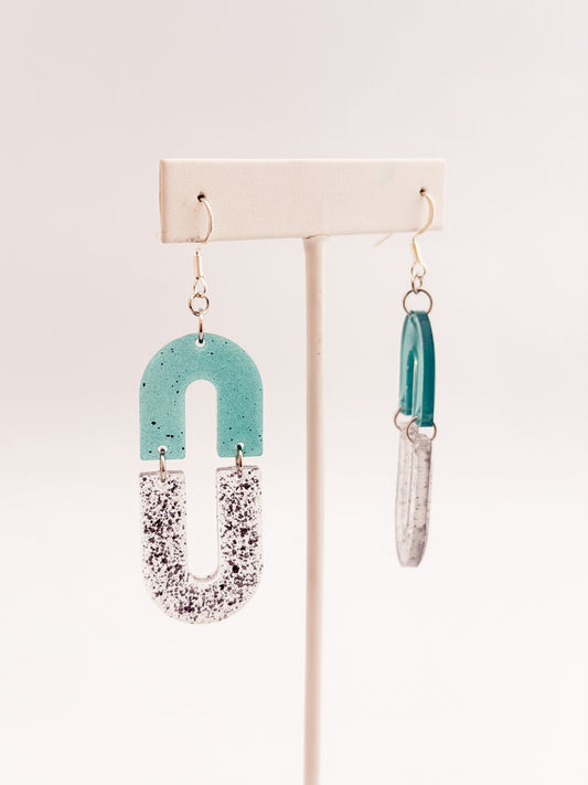 Teal Glitter Horshoe Earrings