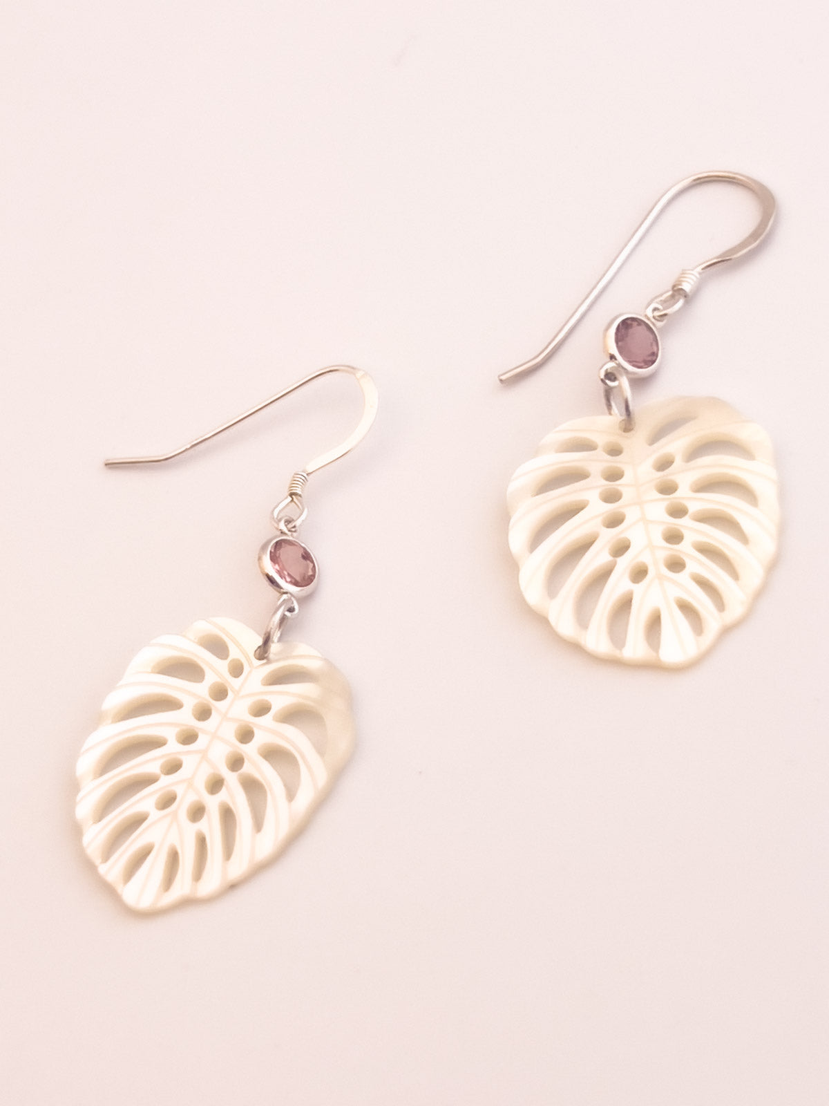 Mother of Pearl and Pink Tourmaline Earrings