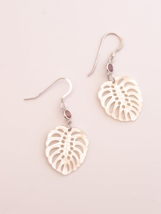Mother of Pearl and Pink Tourmaline Earrings