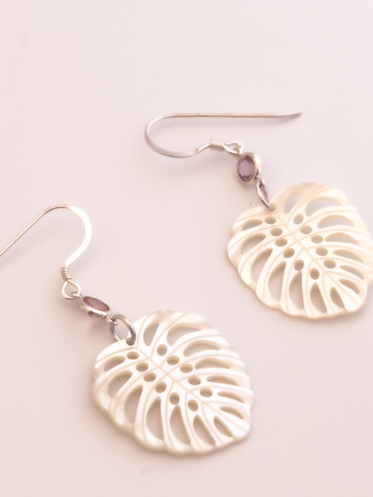 Mother of Pearl and Pink Tourmaline Earrings