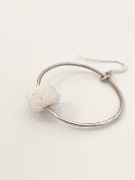 Clear Quartz Crystal Sterling Silver Hoops