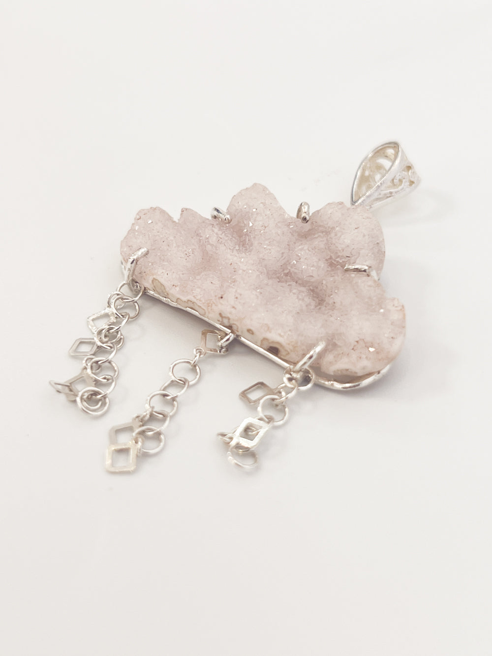 Druzy Quartz Cloud Pendant with Rain Chains