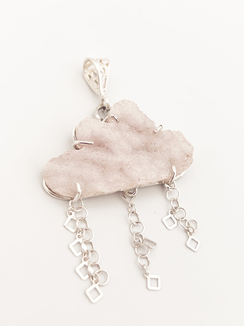 Druzy Quartz Cloud Pendant with Rain Chains