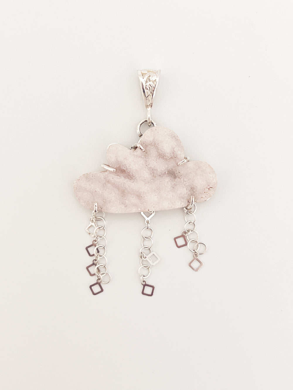 Druzy Quartz Cloud Pendant with Rain Chains