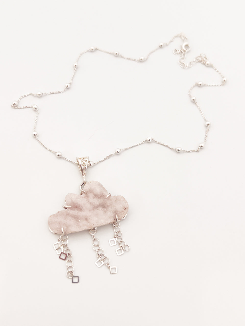 Druzy Quartz Cloud Pendant with Rain Chains