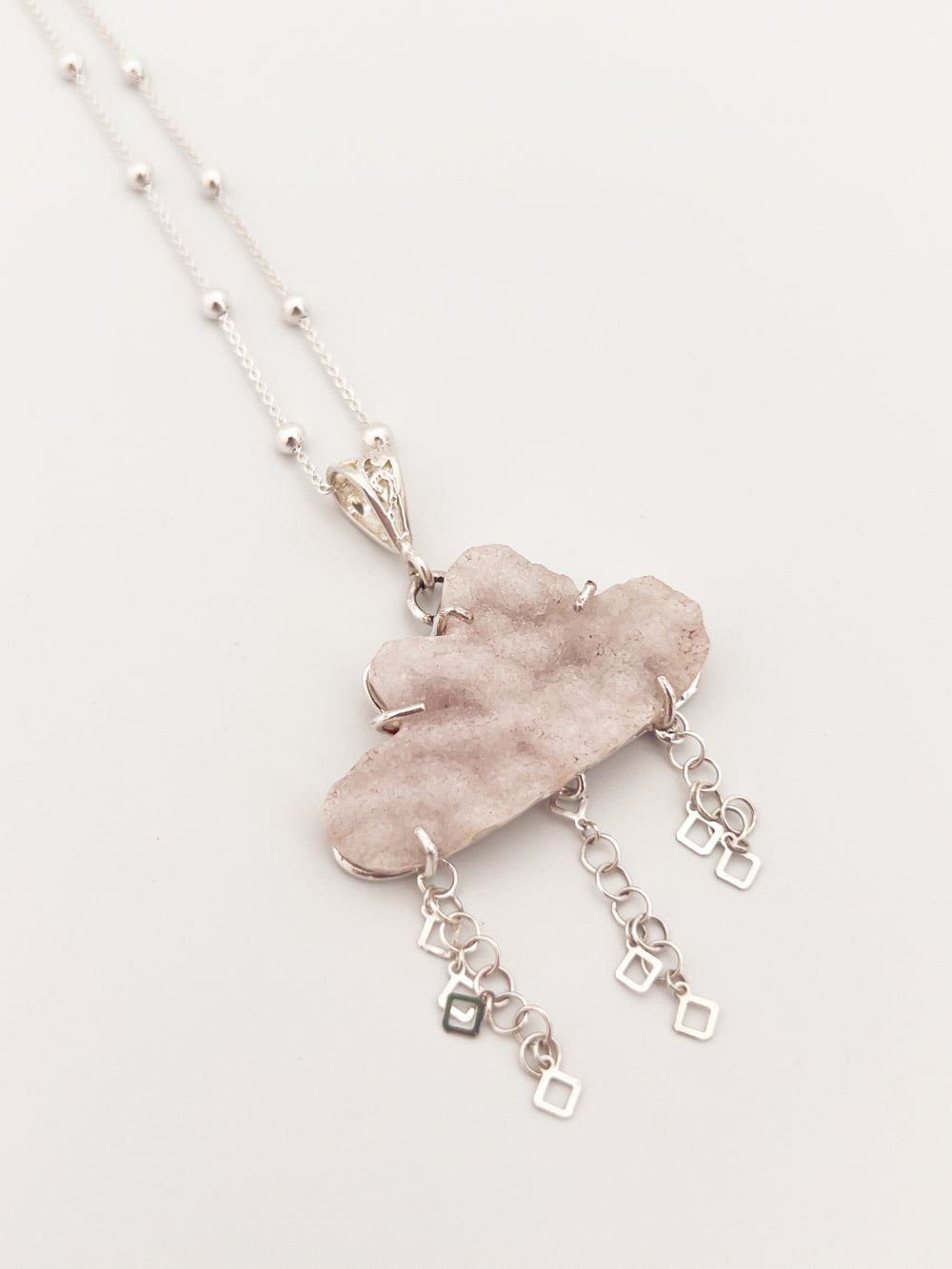 Druzy Quartz Cloud Pendant with Rain Chains