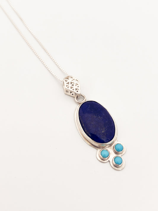 Oval Lapis and Turquoise Necklace