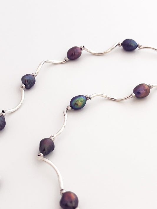 Pearls on Curved Sterling Silver Beads