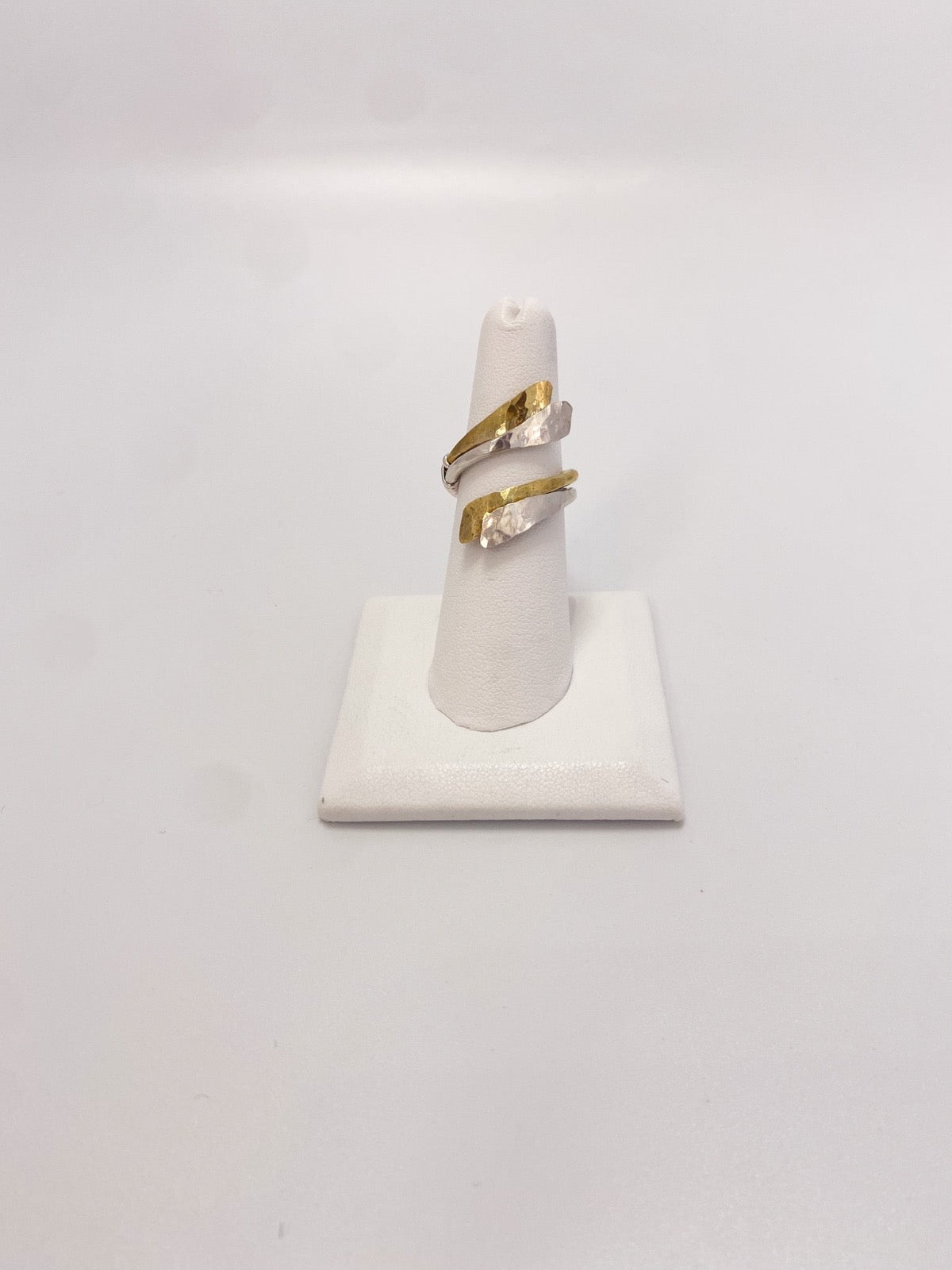 Brass and Sterling Hammered Angled Ring