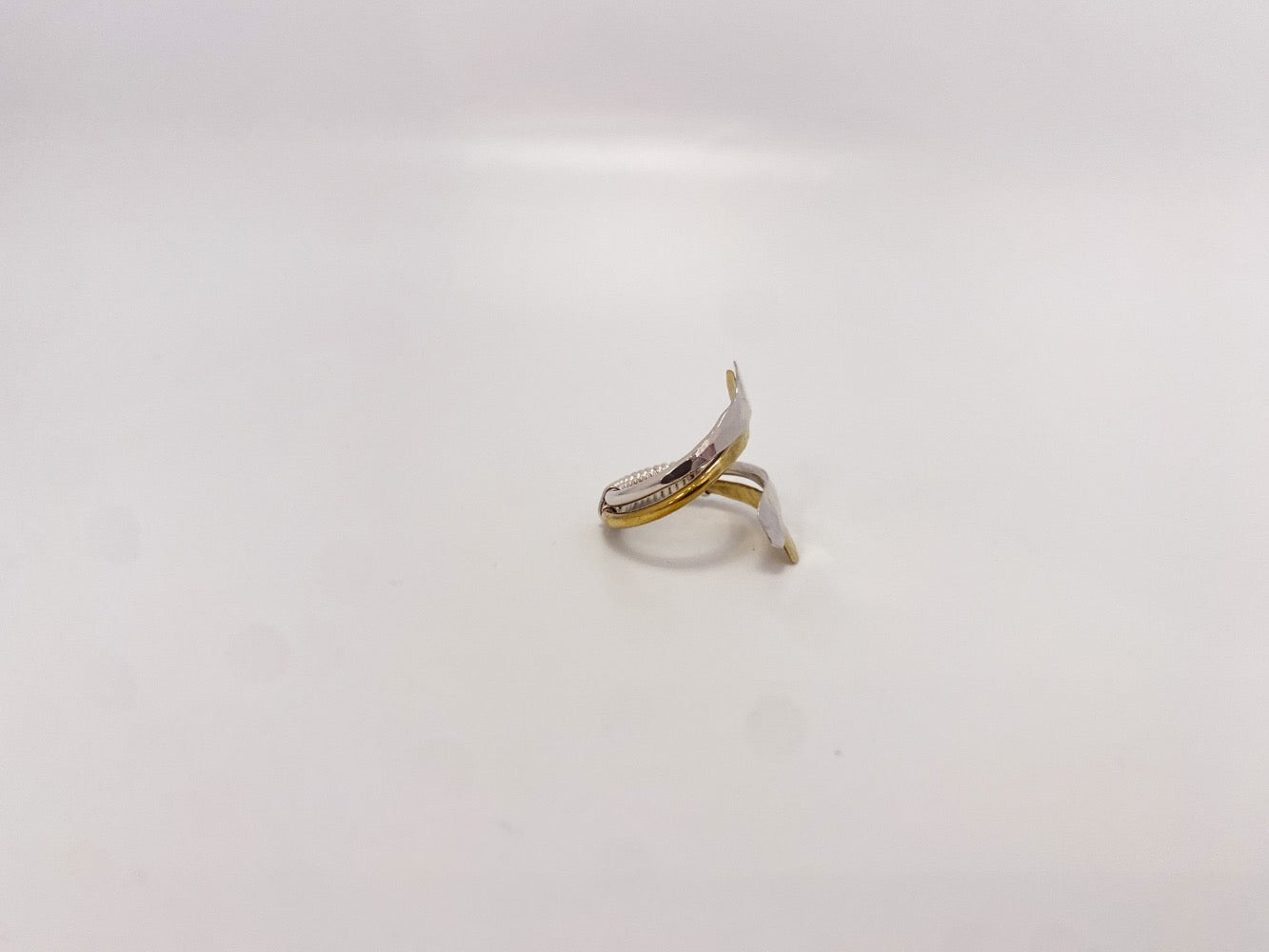 Brass and Sterling Hammered Angled Ring