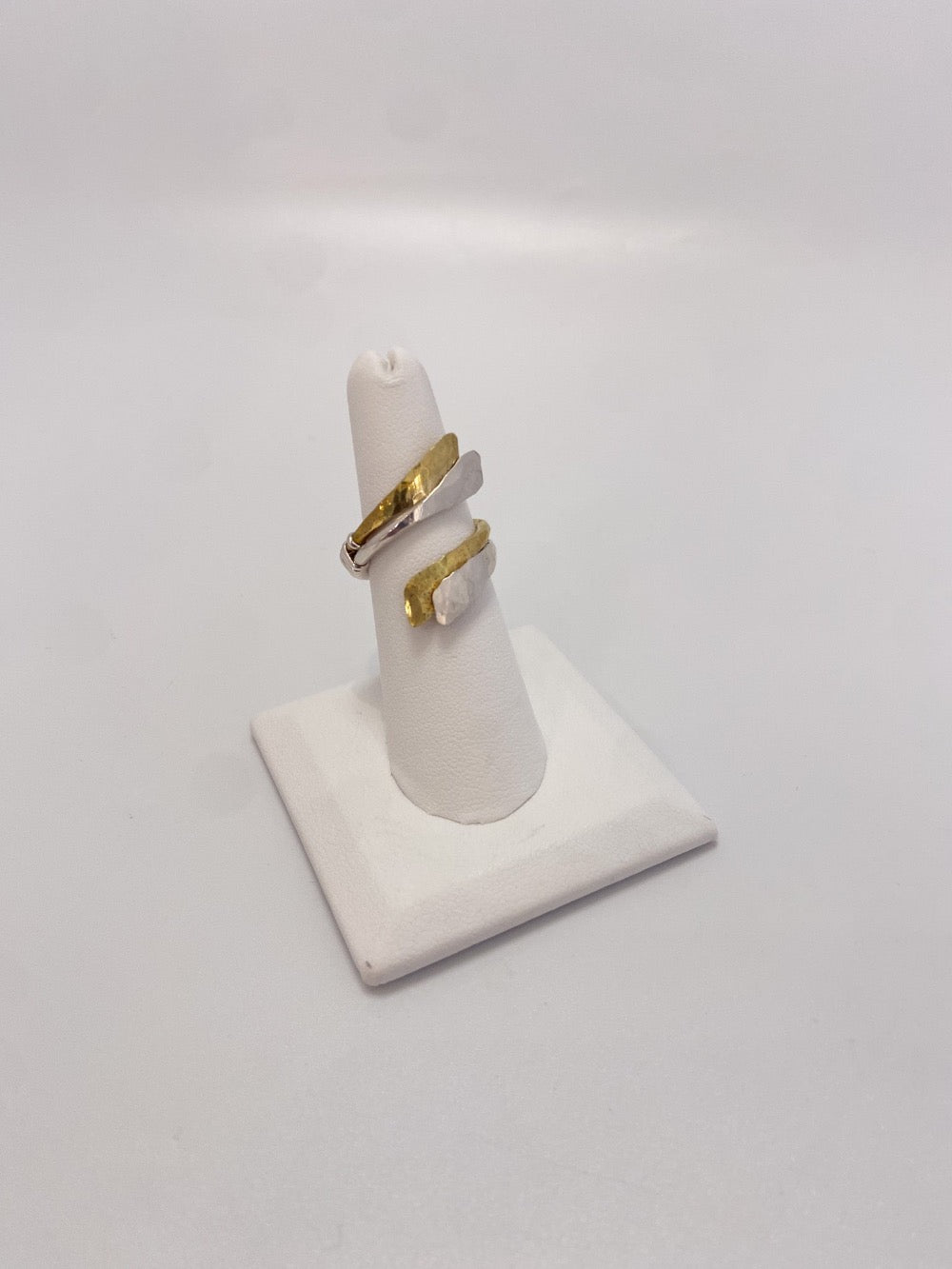 Brass and Sterling Hammered Angled Ring