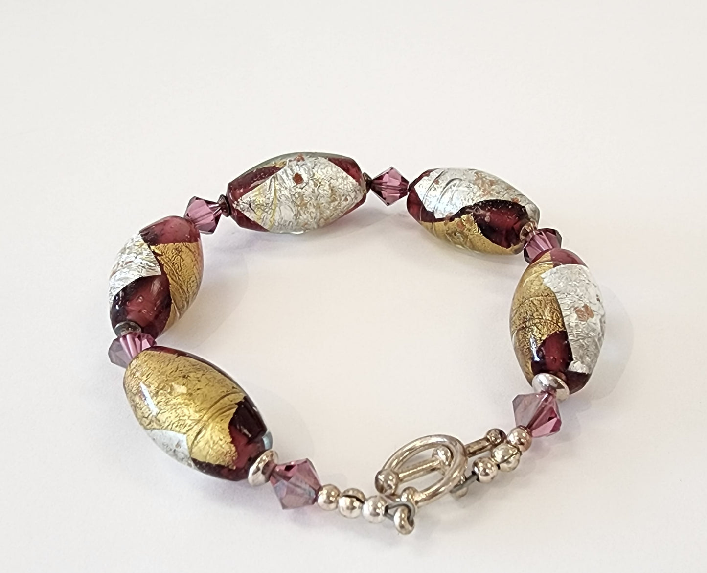 Burgundy Glass Bead Bracelet with Silver Clasp