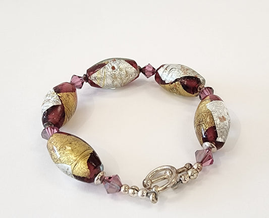 Burgundy Glass Bead Bracelet with Silver Clasp