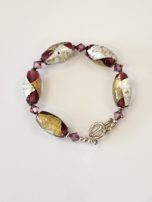 Burgundy Glass Bead Bracelet with Silver Clasp