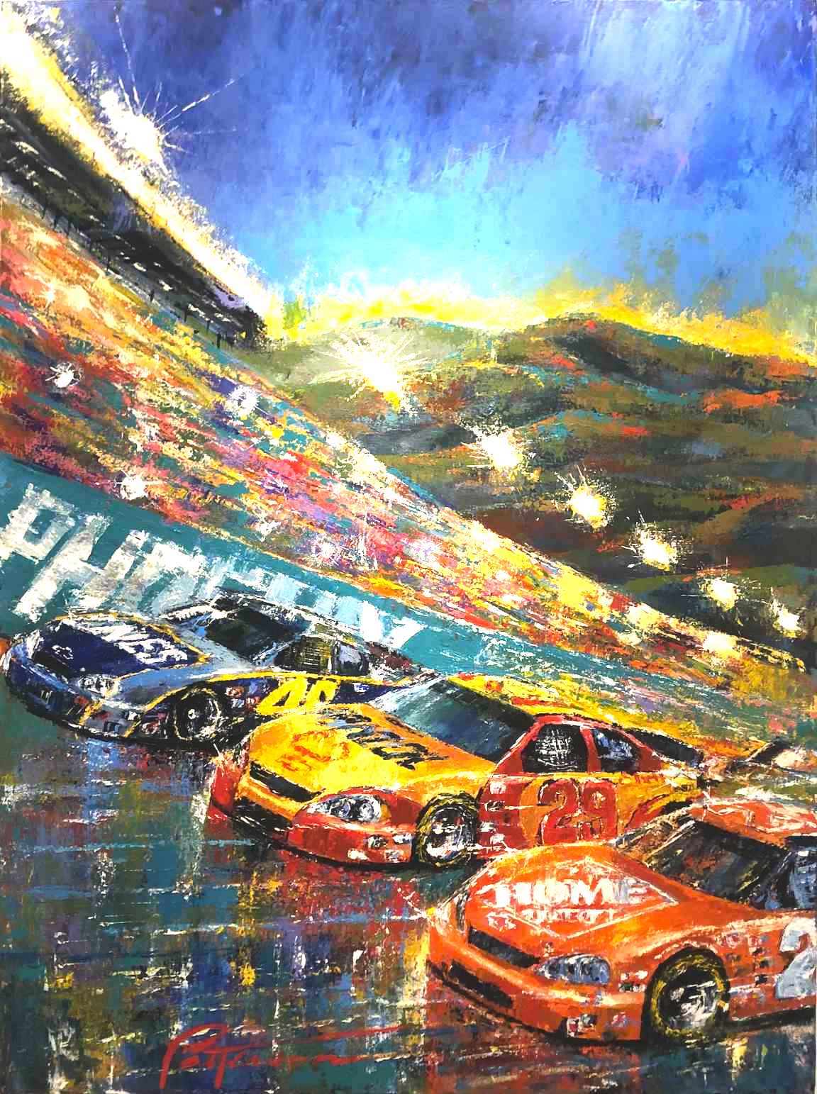2006, Subway Fresh Fit 500 night race. Johnson, Harvick, Stewart; No. 20 JGR Chevrolet