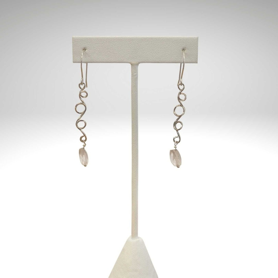 Rose Quartz Sterling Silver Vine Earrings